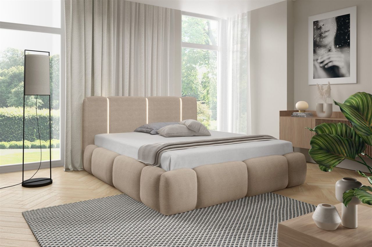 Polsterbett Schlafzimmerbett SPRINGS 120x200cm in Stoff Lambi Latte