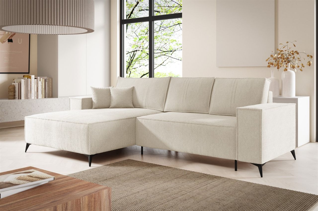 Ecksofa Schlafsofa FIORE Stoff ARAGON Weiß Ottomane Links