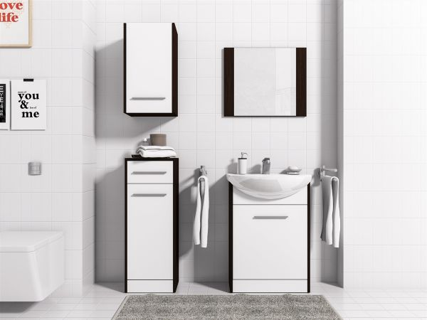 Badmöbel Set 5-Tlg Wenge / Weiss matt PERM inkl.Waschtisch