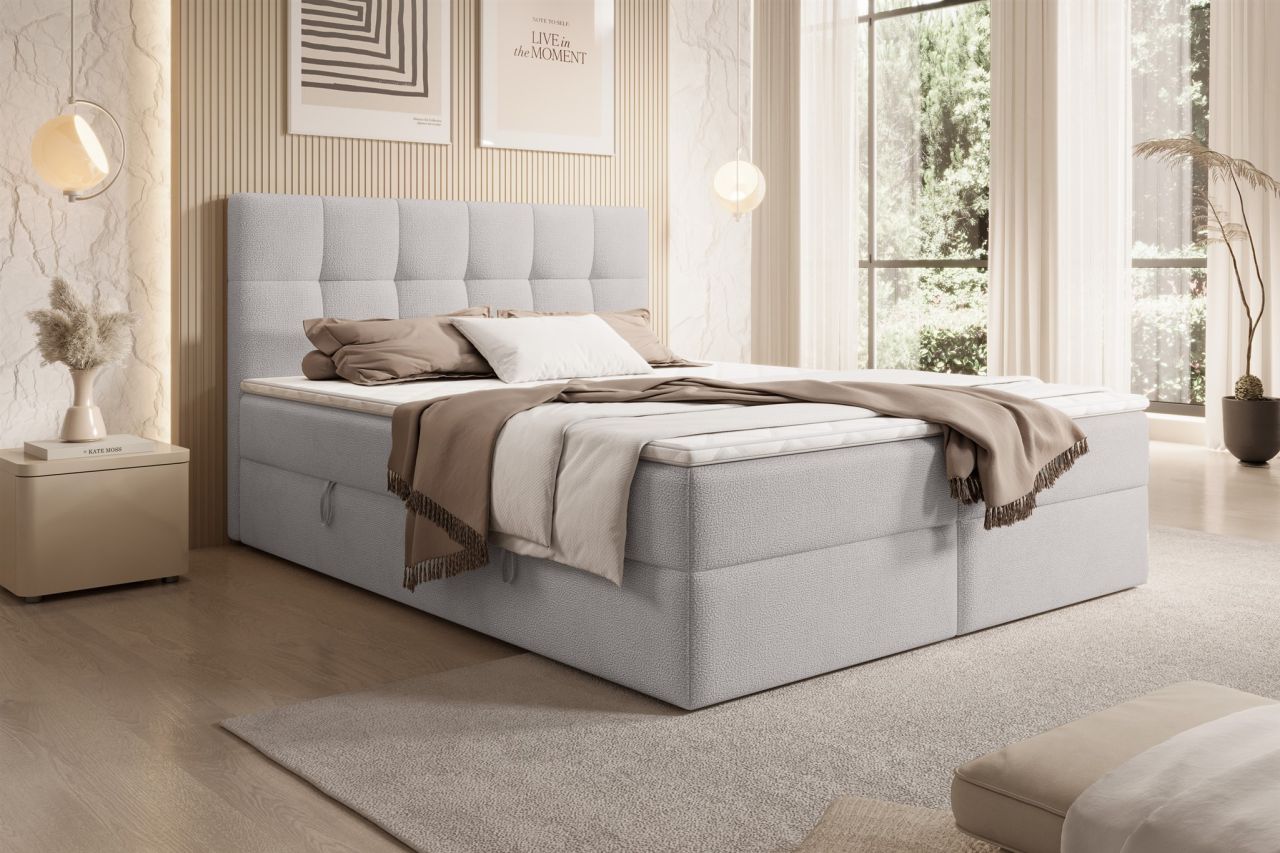 Boxspringbett Schlafzimmerbett ARTURO 120x200cm Stoff Freya Silbergrau