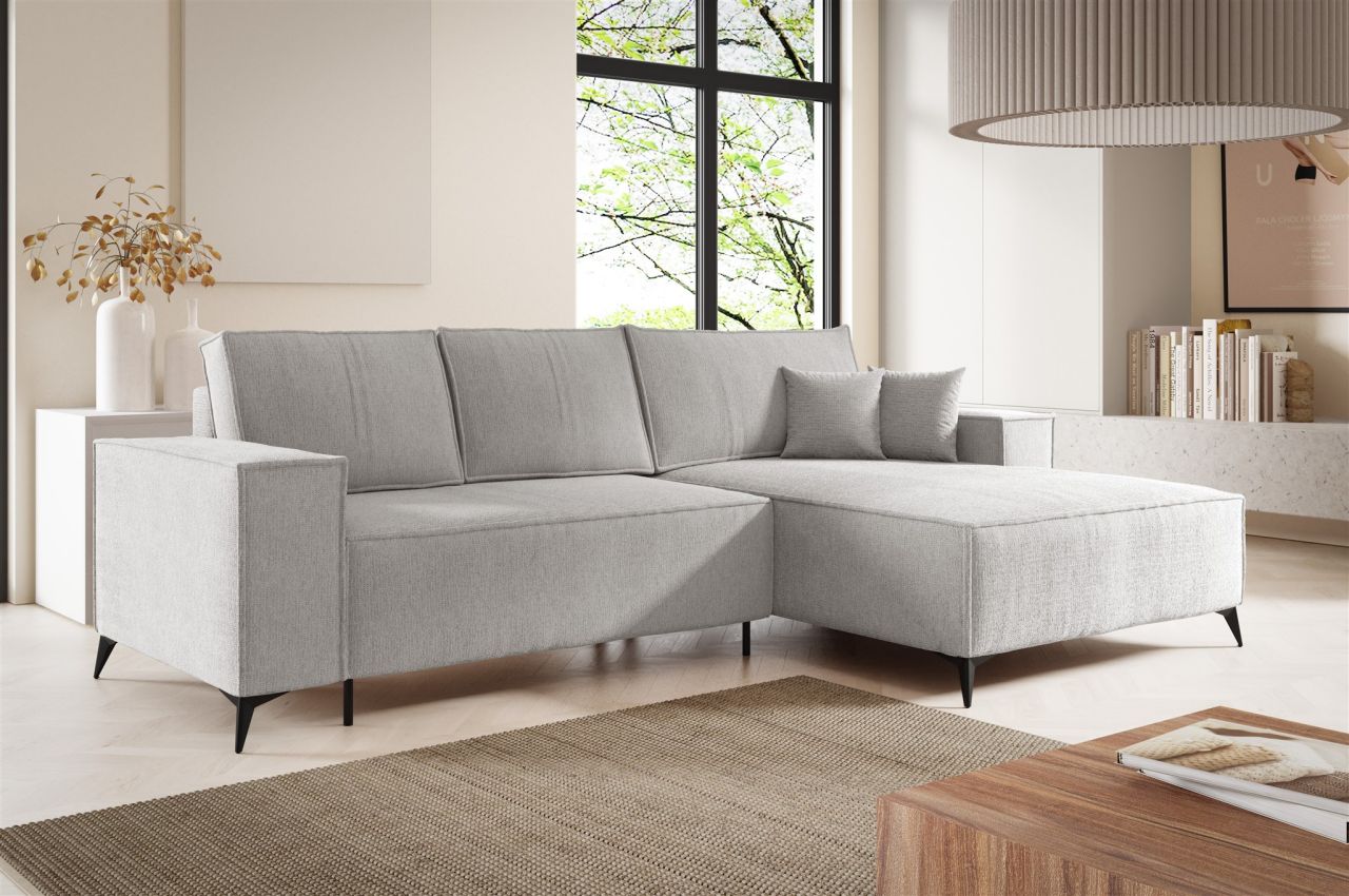 Ecksofa Schlafsofa FIORE Stoff ARAGON Graubeige Ottomane Rechts