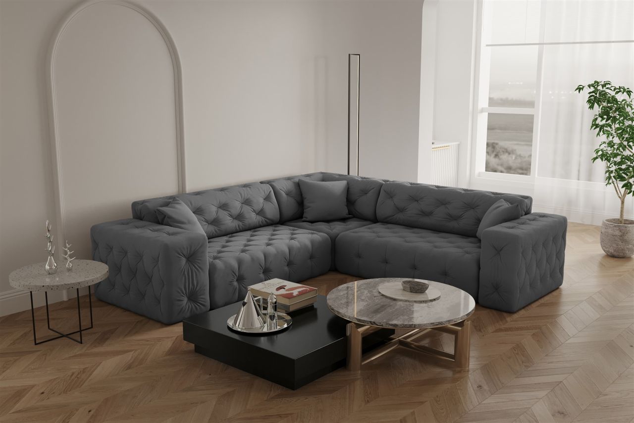 Ecksofa ersofa CHANTAL in Stoff Opera Velvet Grau Seite Universal