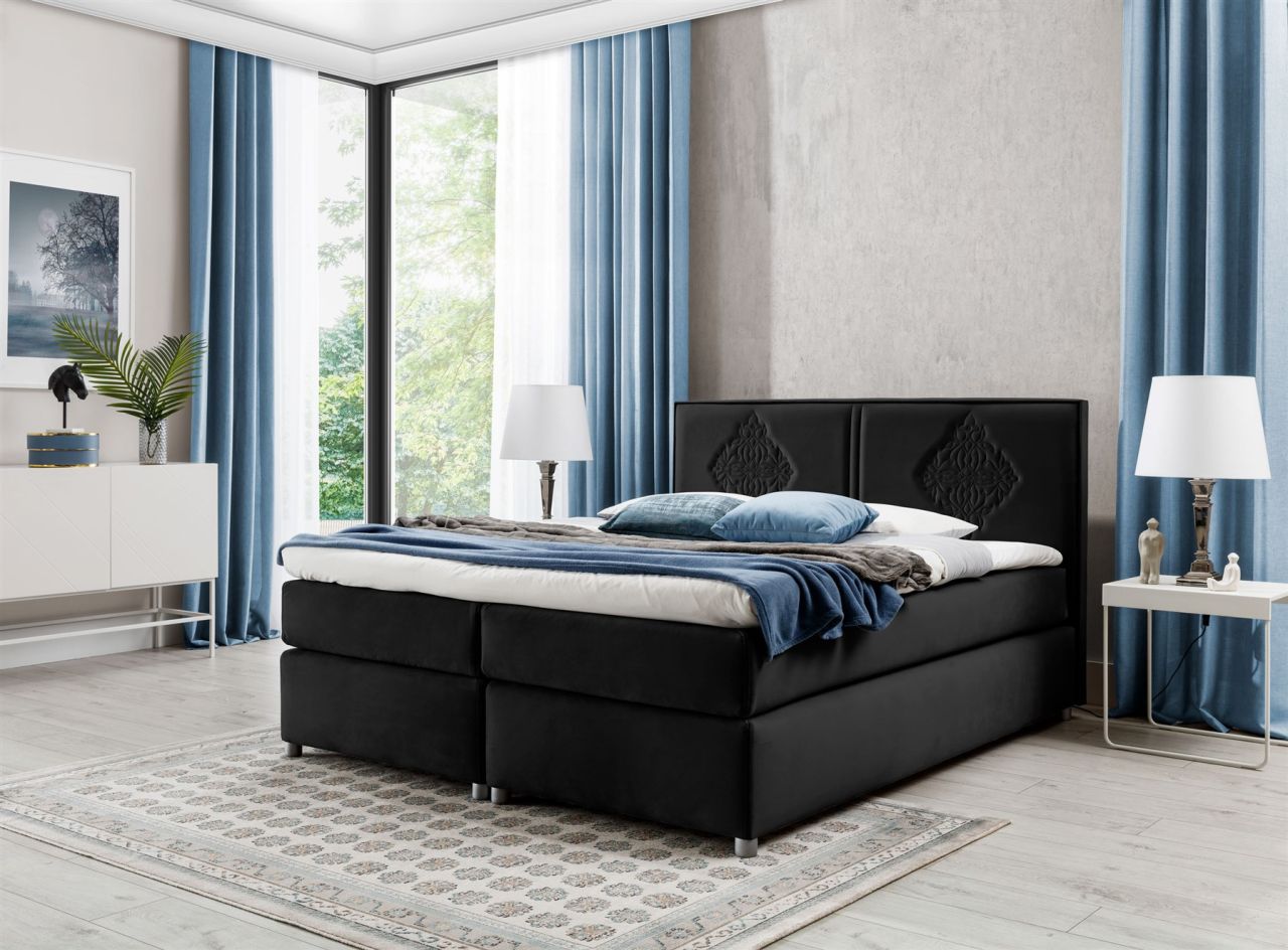 Boxspringbett Schlafzimmerbett Bett DAMIANO DELUX Stoff Schwarz 160x200cm