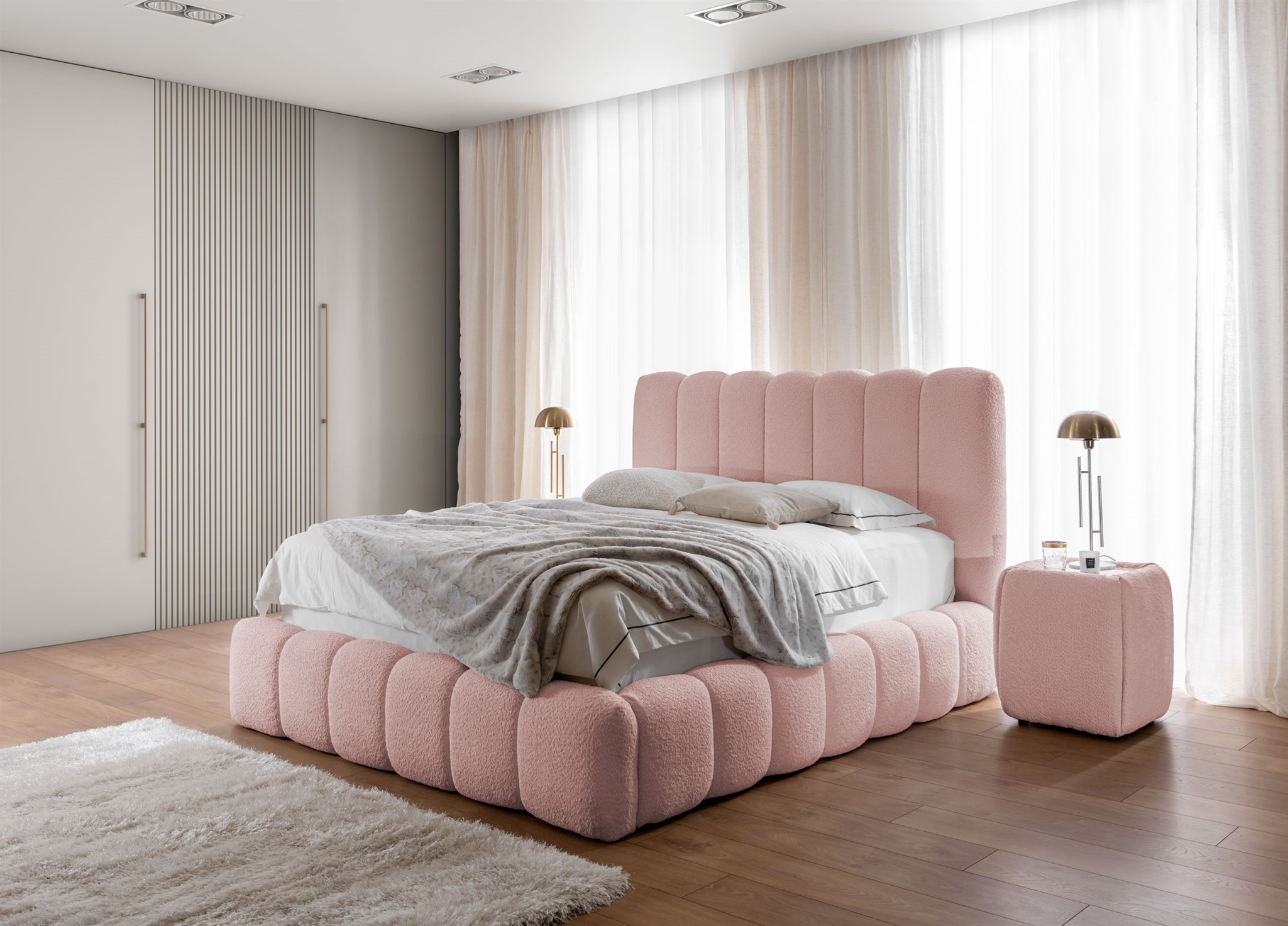 Polsterbett Doppelbett Set.2 CARSON 140x200cm Stoff Catch Me Rosa | Breite: 140 cm | Polsterbetten + Lattenrost | Schlafzimmer