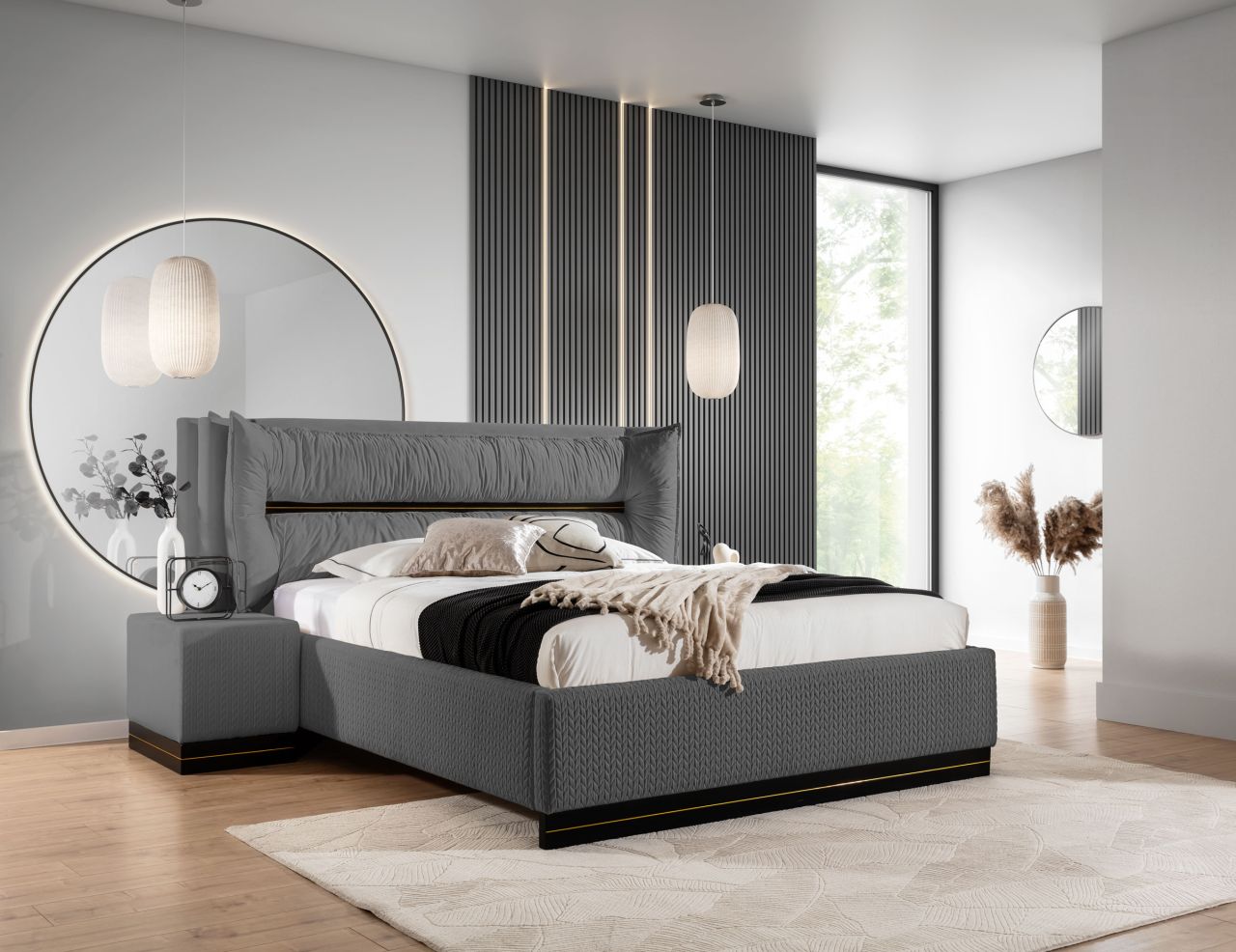 Polsterbett Doppelbett Set.3 HAMILTON 120x200cm Stoff Magic Velvet Grafit