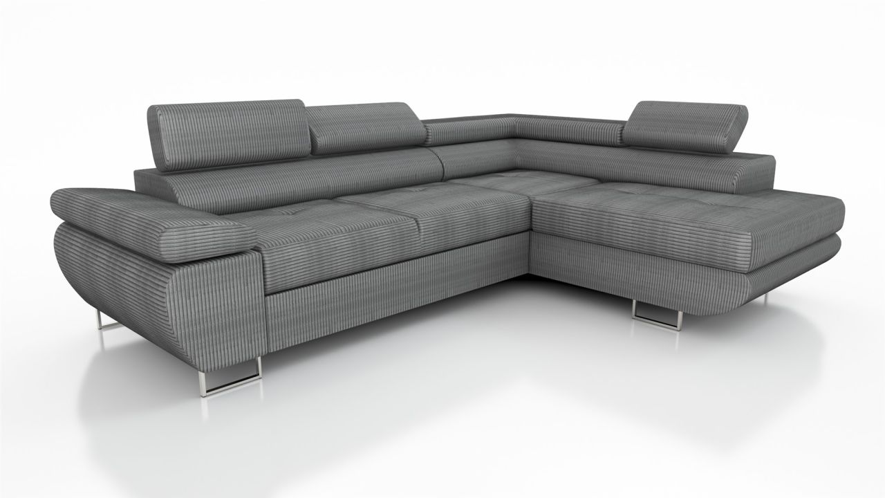 Couchgarnitur ELON Stoff Grau mit Schlaffunktion Ottomane Rechts