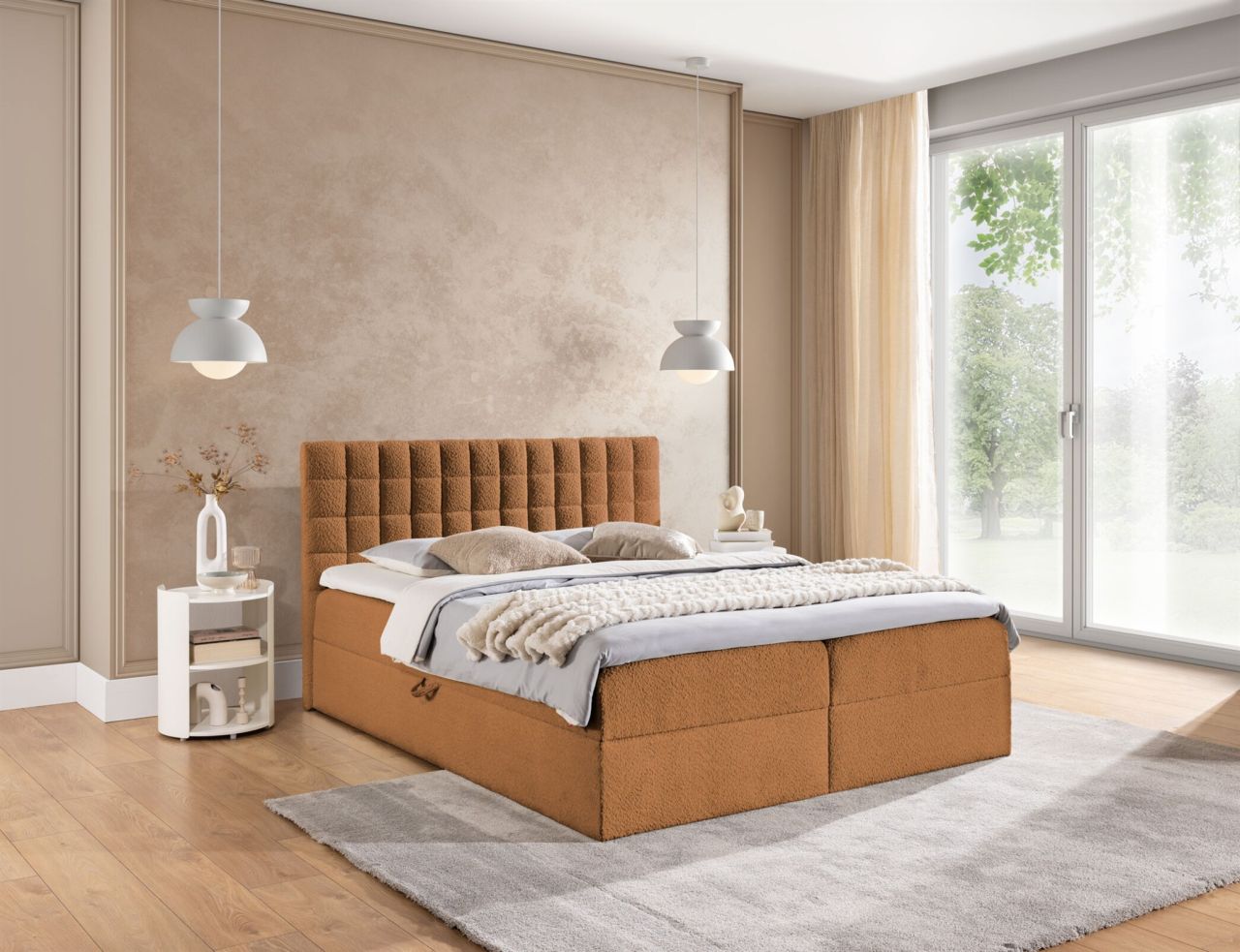 Boxspringbett Schlafzimmerbett TORIBO 120x200cm Stoff Coral Cognac