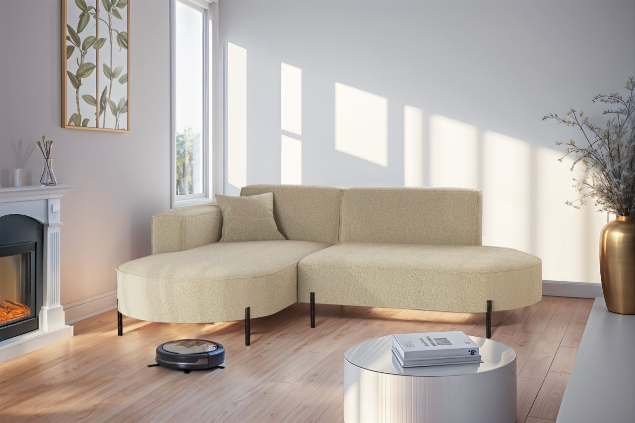 Ecksofa ersofa VALENCIA XS in Stoff Quelle Beige Ottomane Links