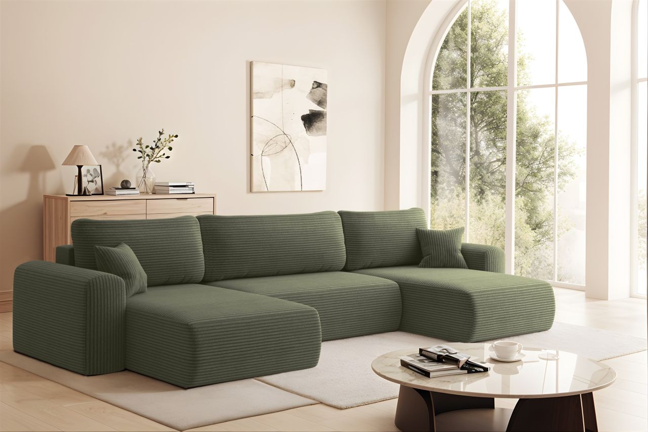 Wohnlandschaft Sofa mit Schlaffunktion FLORA Stoff Poso Hellgrün