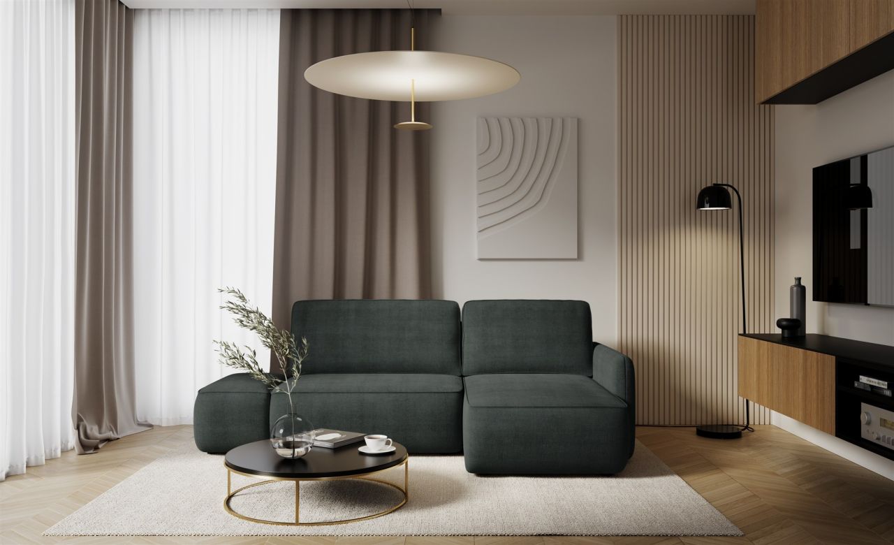 Ecksofa mit Schlaffunktion Sofa LUKA in Stoff Cremona Anthrazit Ottomane Rechts