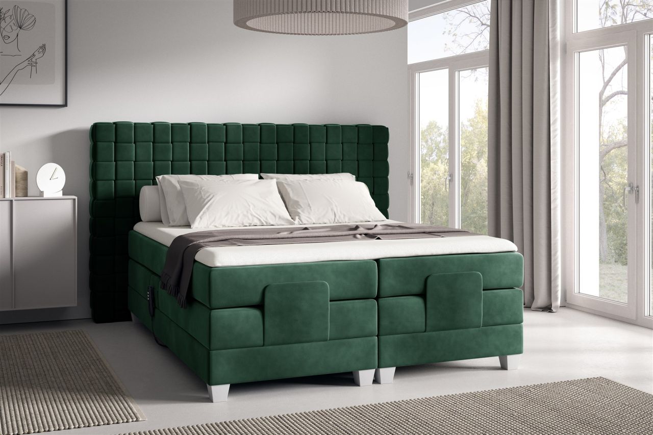 Boxspringbett Elektrisch Bett VIDAL 160x200cm in Stoff Fresh Flaschengrün