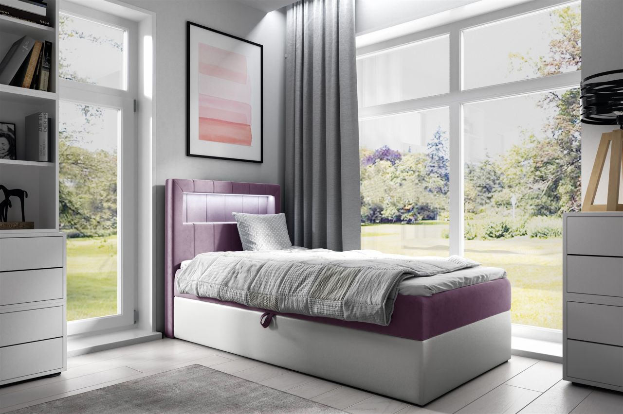 Boxspringbett Gästebett Kinderbett FABIAN Nr.1 90x200cm Weiss-Rosa