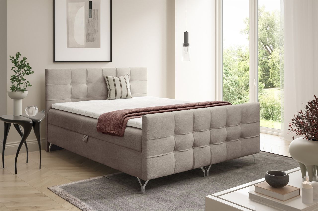 Boxspringbett Schlafzimmerbett PERLA 120x200cm Stoff Coral Beige