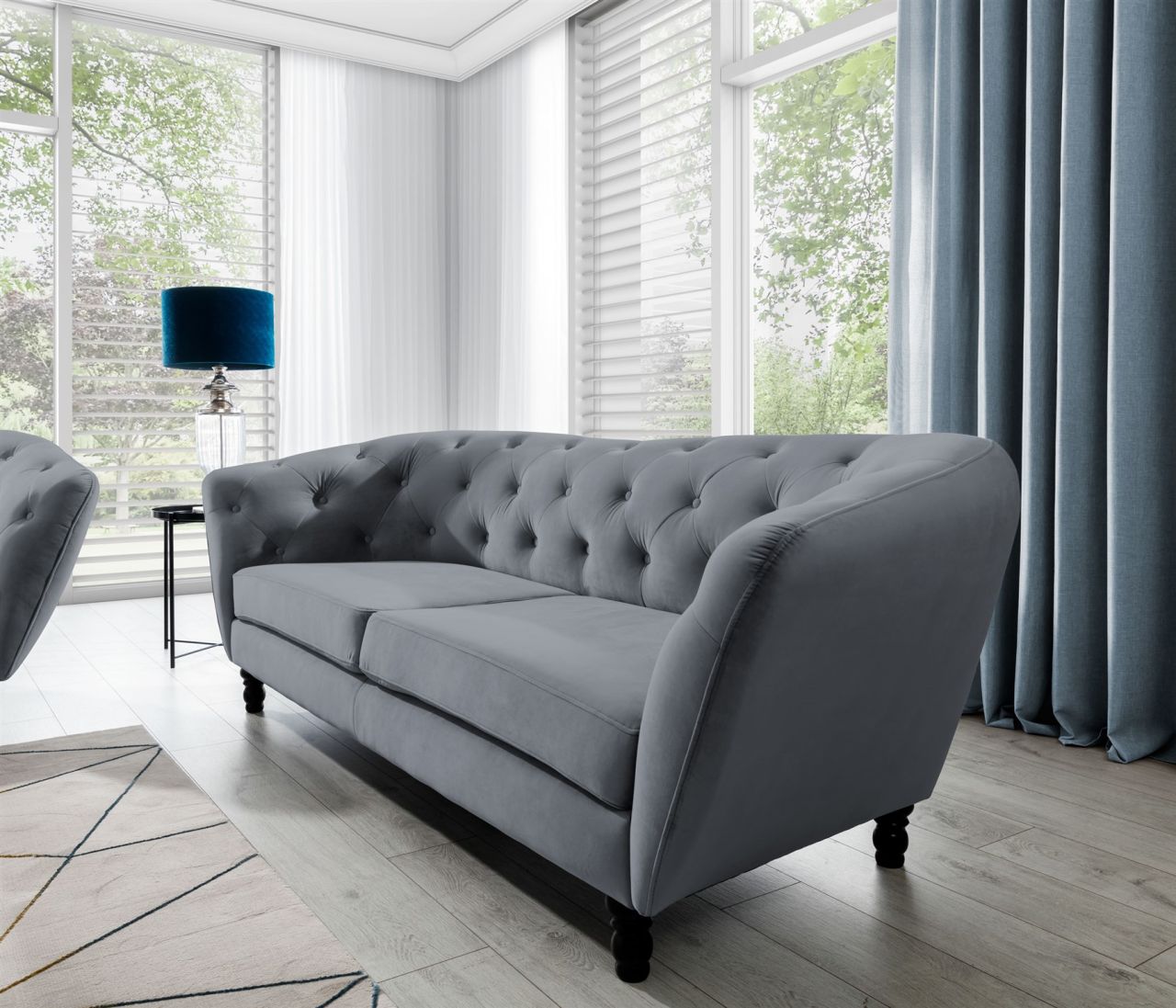 Sofa ersofa CHARLOTTE 3-Sitzer in Stoff Matt Velvet Anthrazit