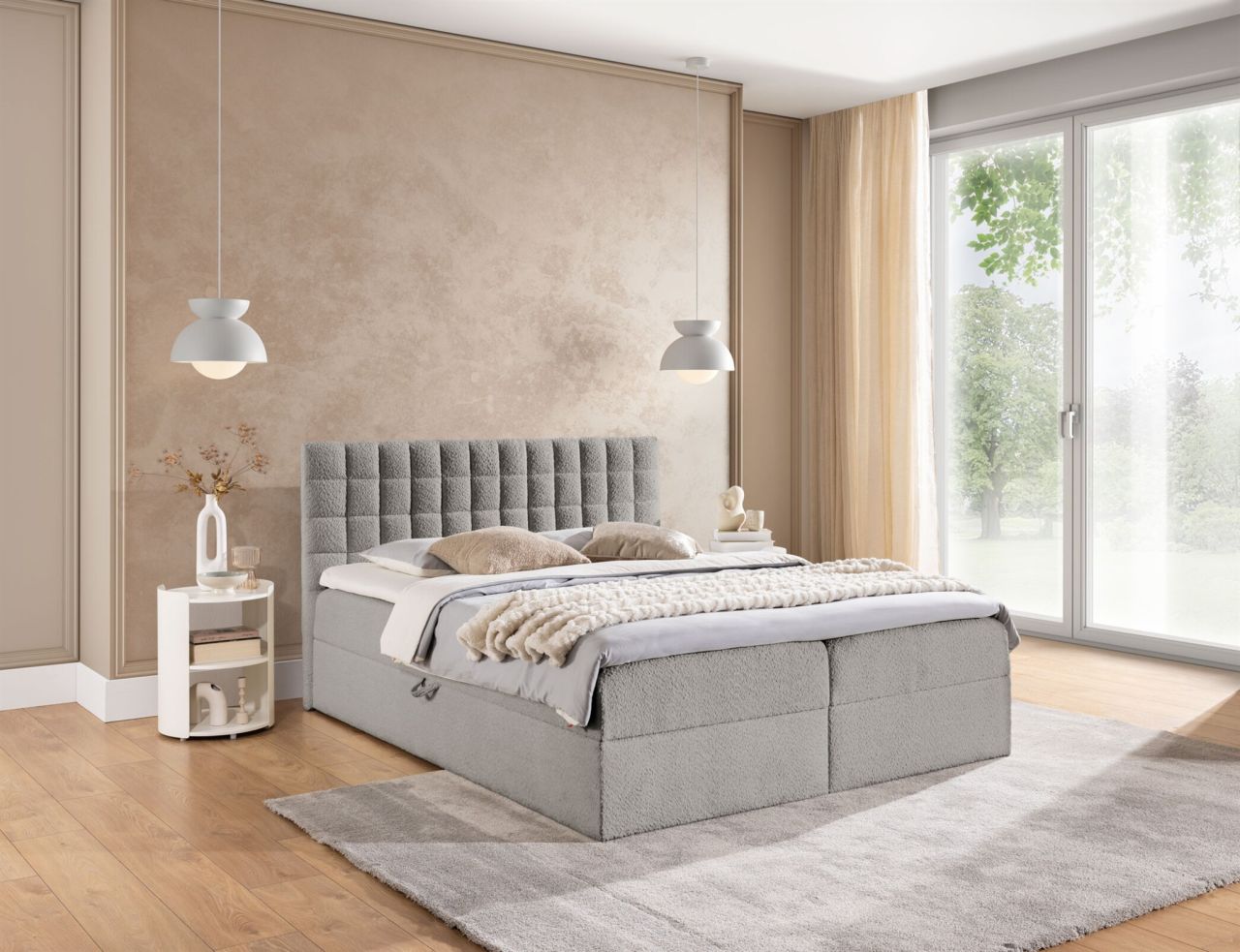 Boxspringbett Schlafzimmerbett TORIBO 120x200cm Stoff Coral Grau