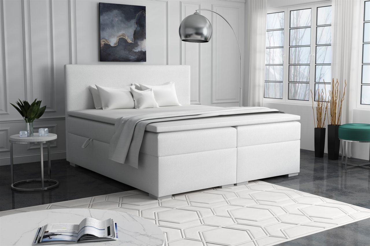 Boxspringbett Schlafzimmerbett SOREL 160x200cm Kunstleder Soft Weiss