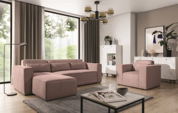 Ecksofa Schlafsofa inkl. Sessel WALDO Stoff Poso Altrosa Ottomane Links | Couchgarnituren | Polstermöbel