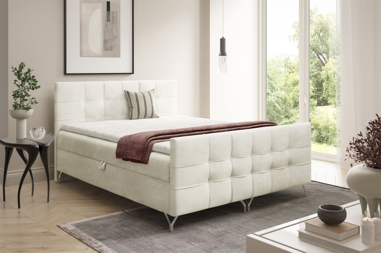 Boxspringbett Schlafzimmerbett PERLA 120x200cm Stoff Coral Ecru
