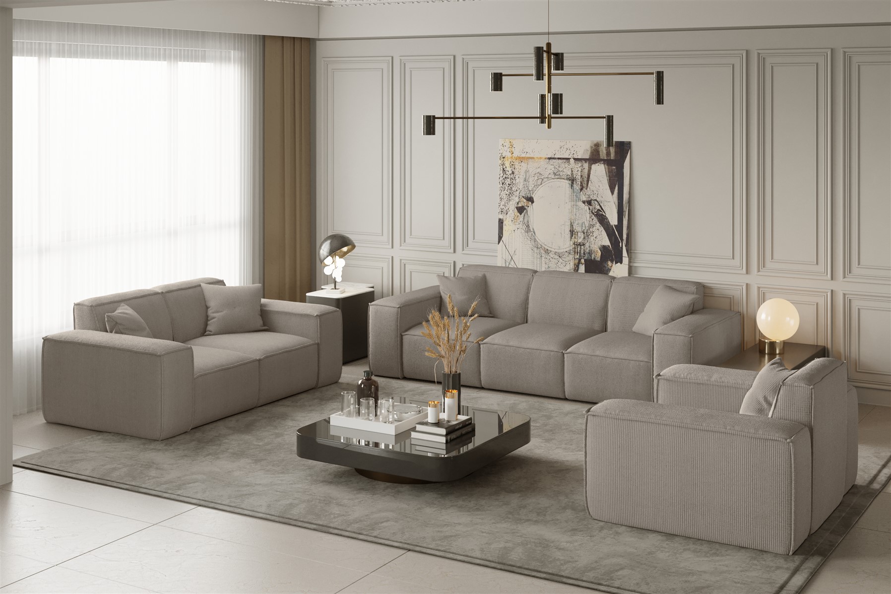 Sofaset Designersofa CELES 3-2-1 in Stoff Scala Beige | Couchgarnituren | Polstermöbel