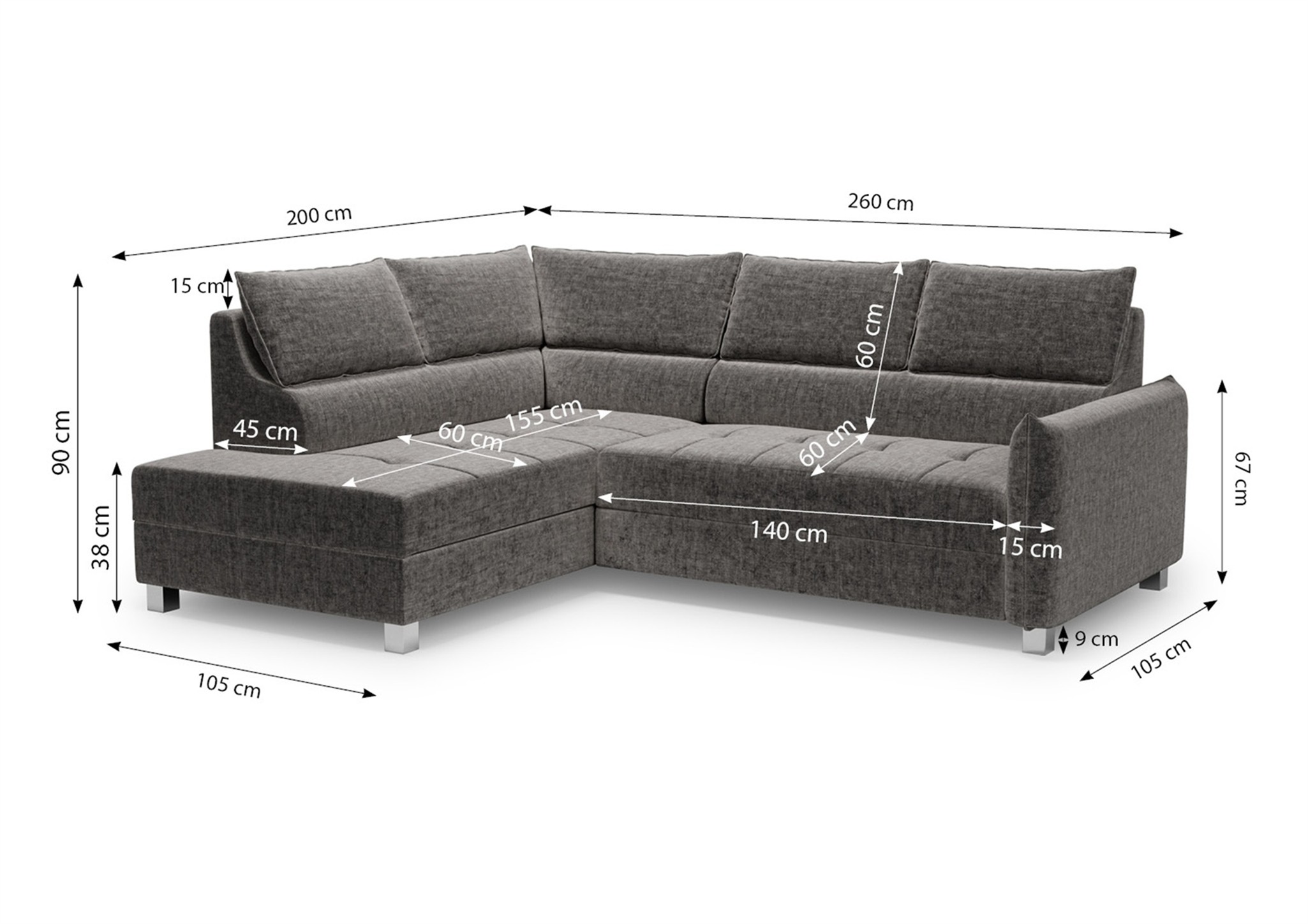 Ecksofa Schlafsofa Sofa MARNO in Stoff Vogue Creme Ottomane Links ...