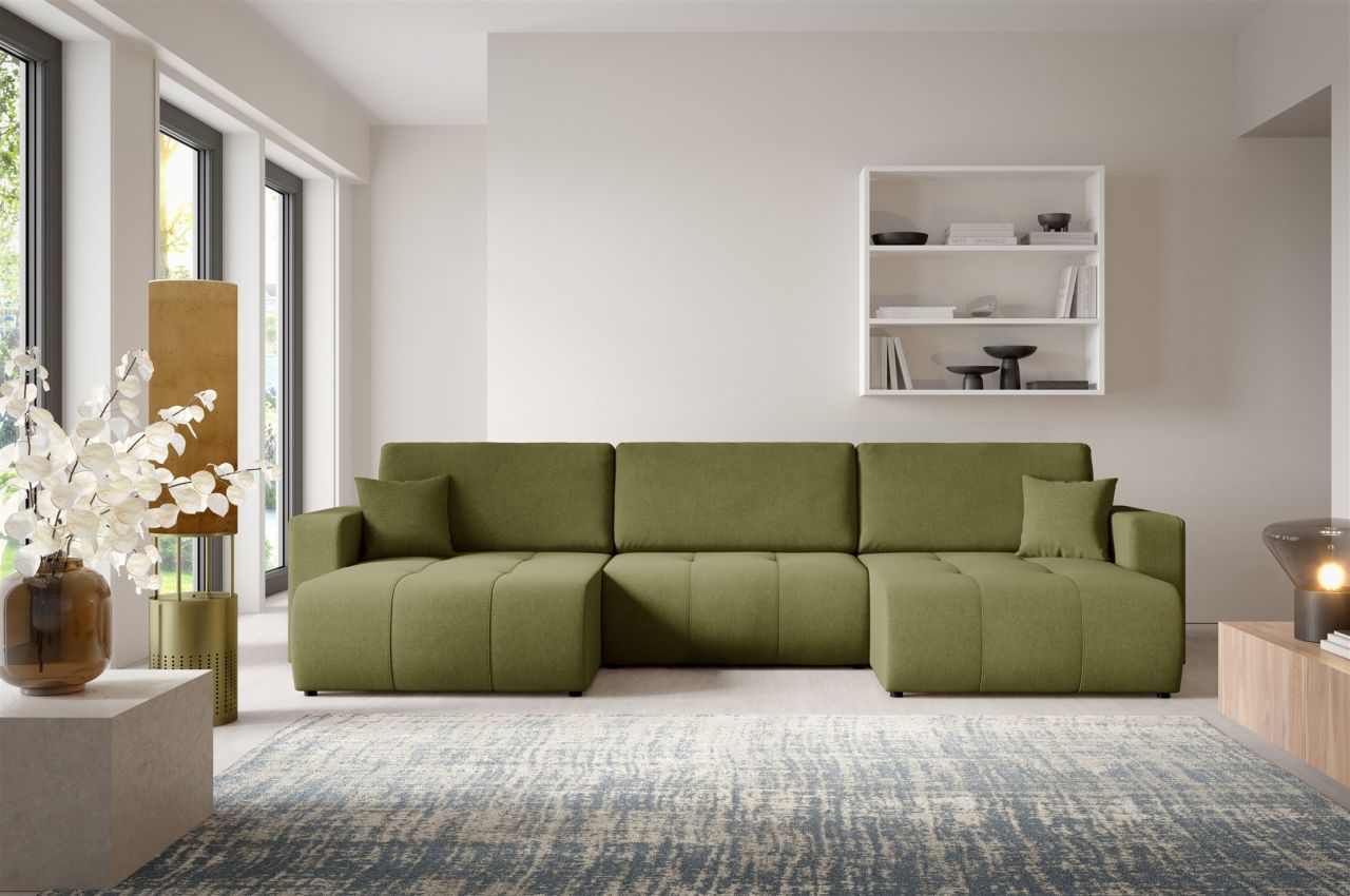 Wohnlandschaft Sofa mit Schlaffunktion AUGUSTO in Stoff Wind Grün