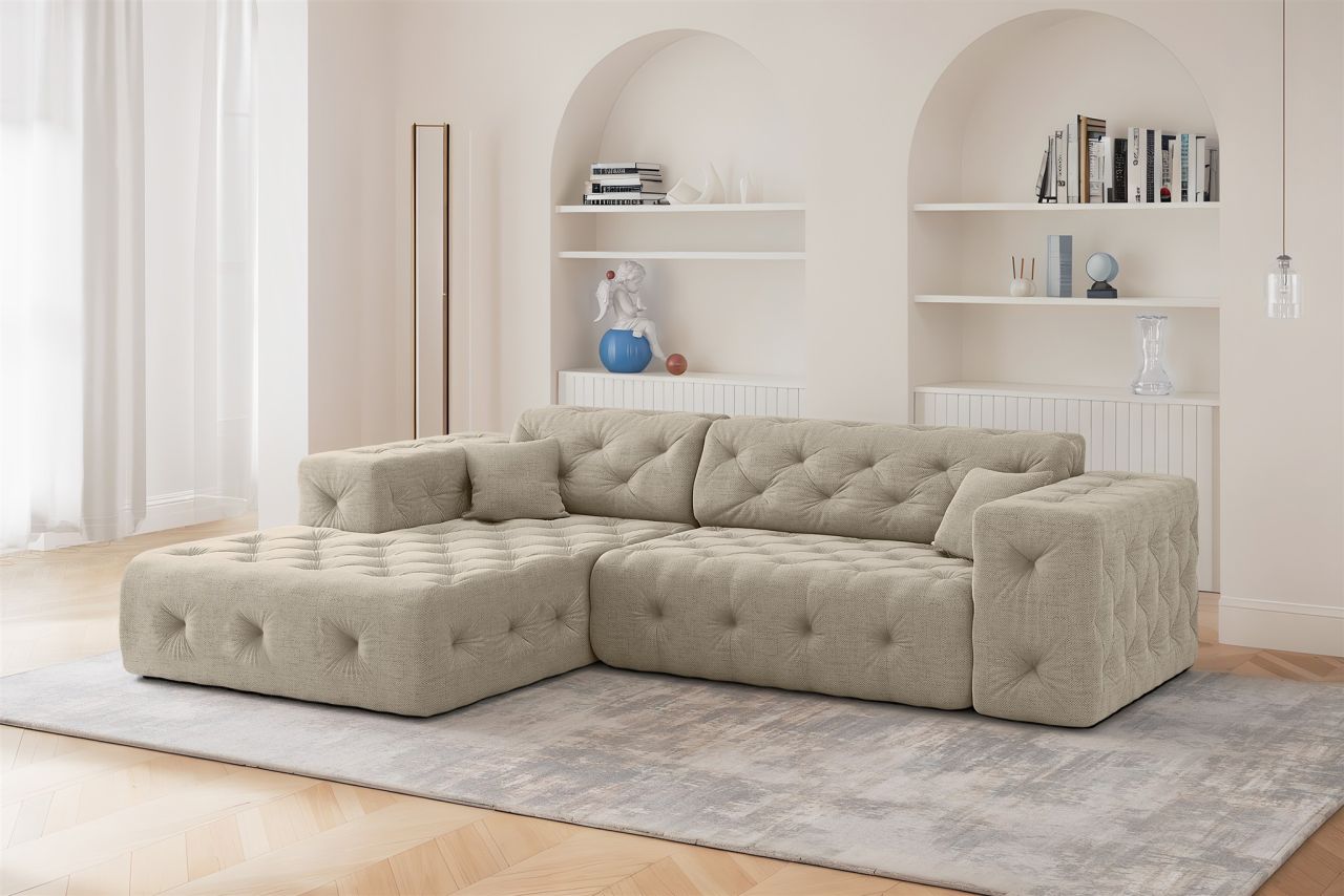 Ecksofa ersofa CHANTAL in Stoff Moly Beige Ottomane Links
