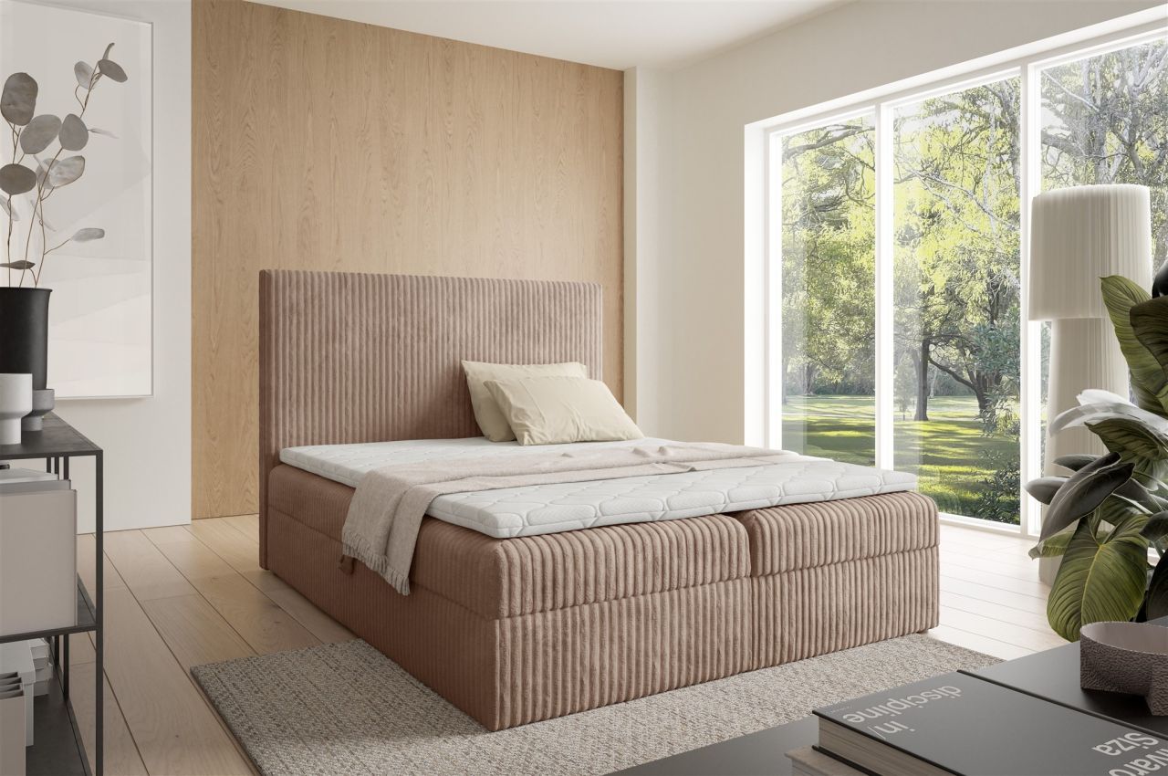 Boxspringbett Schlafzimmerbett ARNAU 120x200cm Stoff Tilia Beigebraun