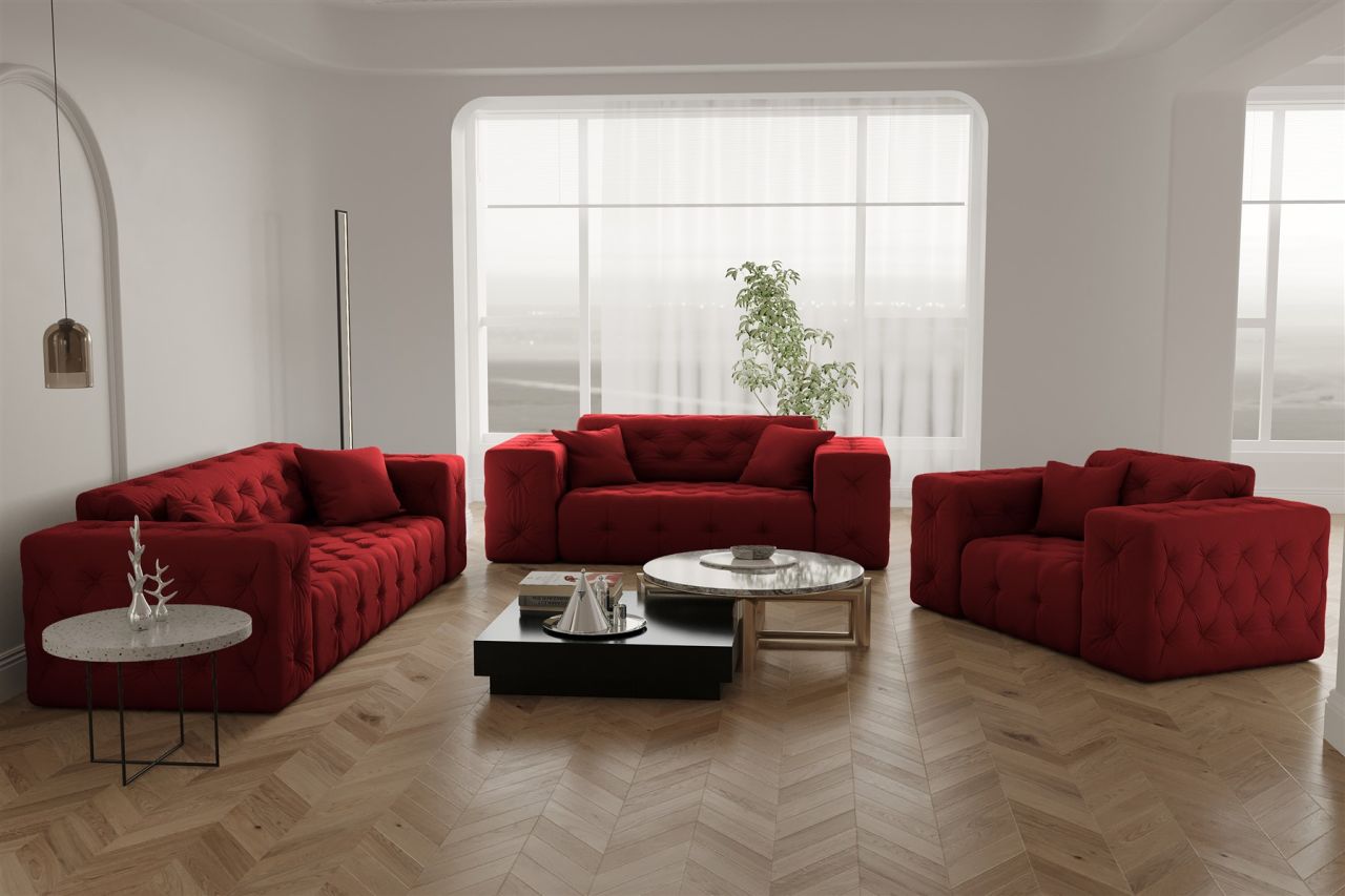 Sofaset ersofa CHANTAL 3-2-1 in Stoff Opera Velvet Rubinrot