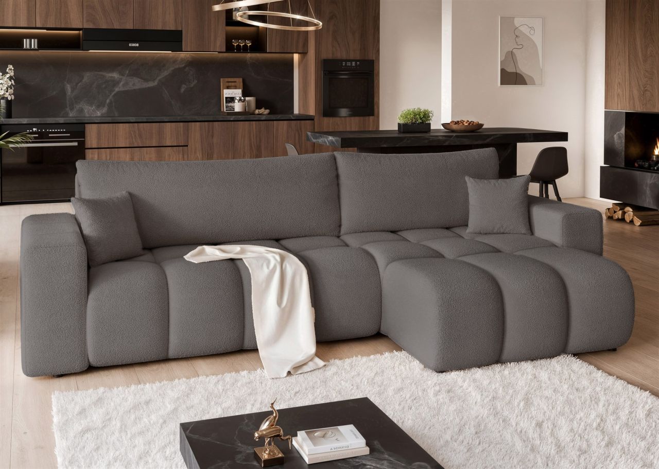 Ecksofa Schlafsofa Sofa ANABEL MAX in Stoff Centaur Dunkelgrau Ottomane Rechts