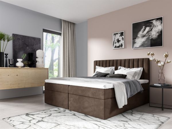 Boxspringbett Schlafzimmerbett LINNEA 180x200cm Stoff Braun inkl. Bettkasten | Breite: 180 cm | Boxspringbetten | Schlafzimmer