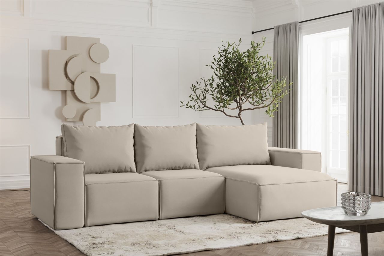 Ecksofa ersofa ESTELLE in Stoff Opera Velvet Pearl Ottomane Rechts