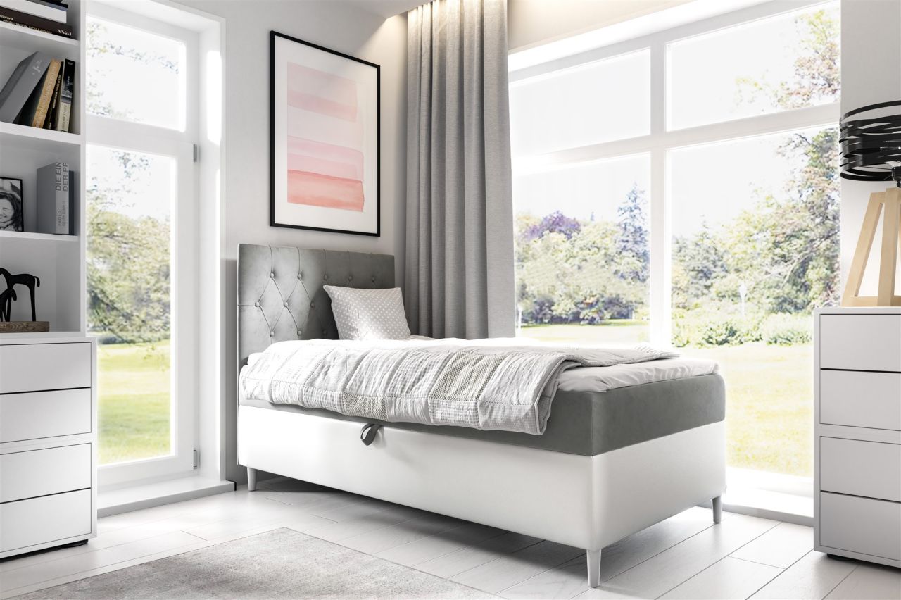 Boxspringbett Gästebett Kinderbett FINJA Nr.1 80x200cm Weiss-Grau