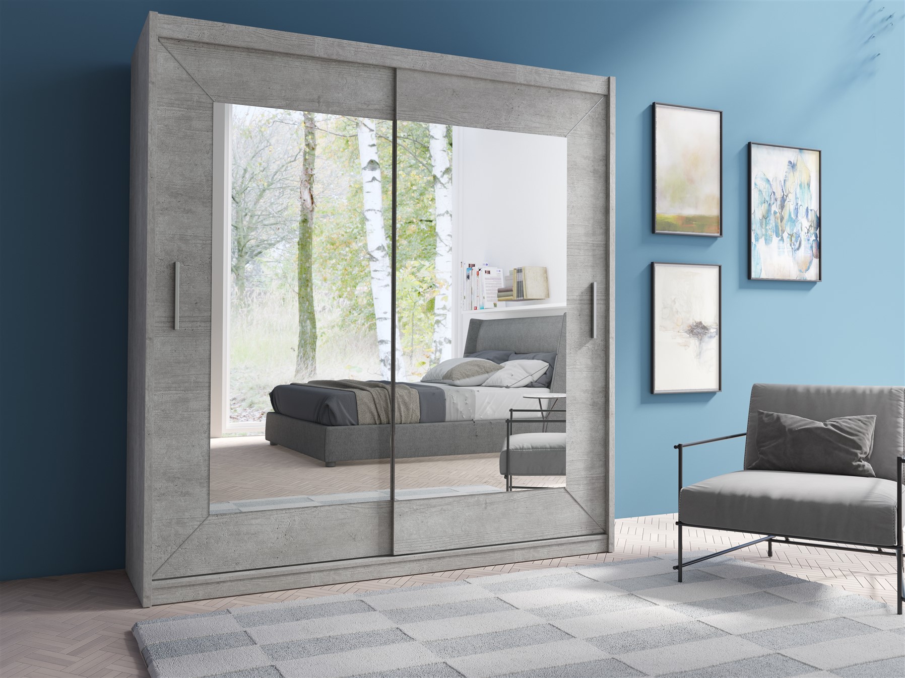 schiebetürenschrank schrank torger betonoptik 180x215 cm