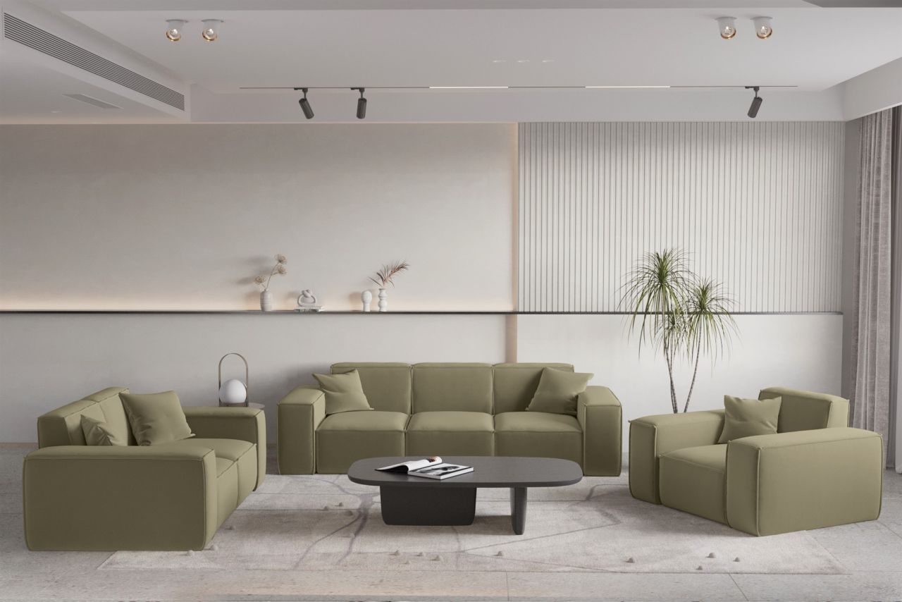 Sofaset ersofa CELES PREMIUM 3-2-1 in Stoff Opera Velvet Olivgrün