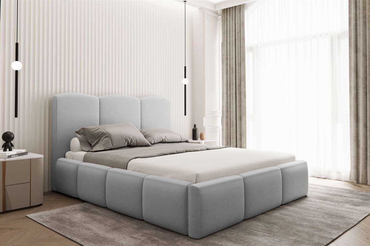 Polsterbett Doppelbett DUNIA Komplettset in Stoff Opera Velvet Hellgrau 140x2...