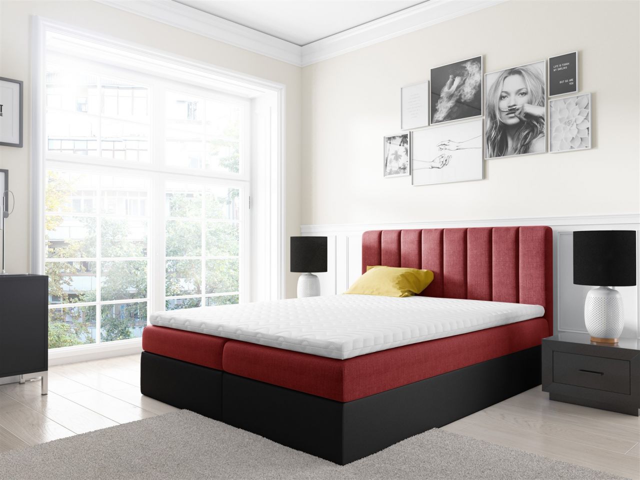 Boxspringbett Schlafzimmerbett GABRIEL 120x200cm Rot-Schwarz