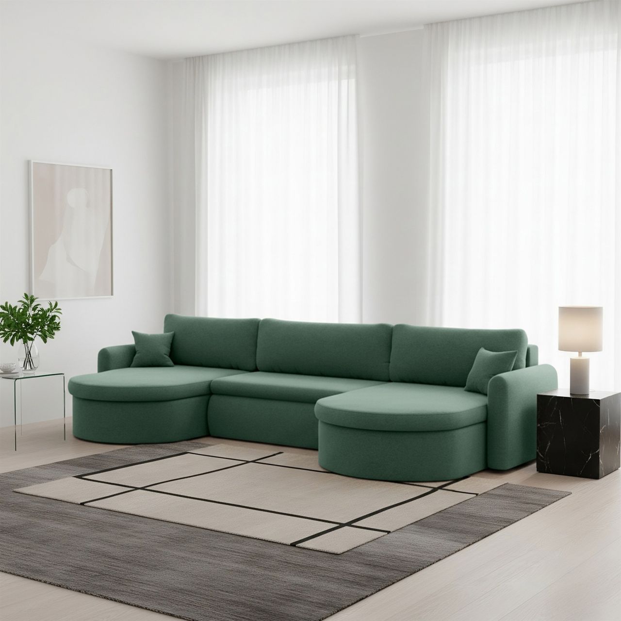 Wohnlandschaft Sofa mit Schlaffunktion FELIZ Stoff Faro Grün