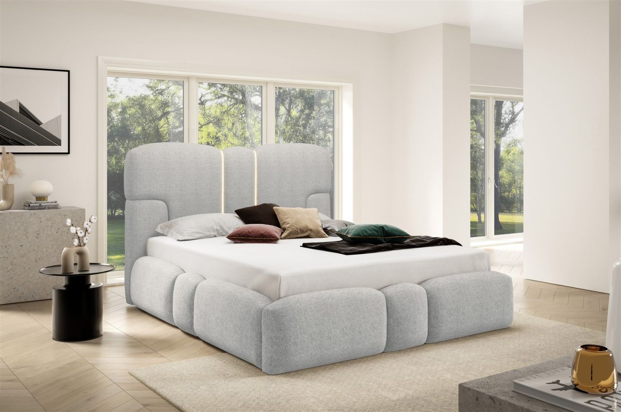 Polsterbett Schlafzimmerbett JORDAN 160x200cm Komplettset in Stoff Doha Hellgrau