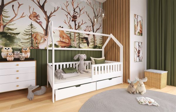 Hausbett Kinderbett PERLE 200x90cm Kiefer Massiv Natur inkl. Zusatzbett | Kinder / Hausbetten | Betten