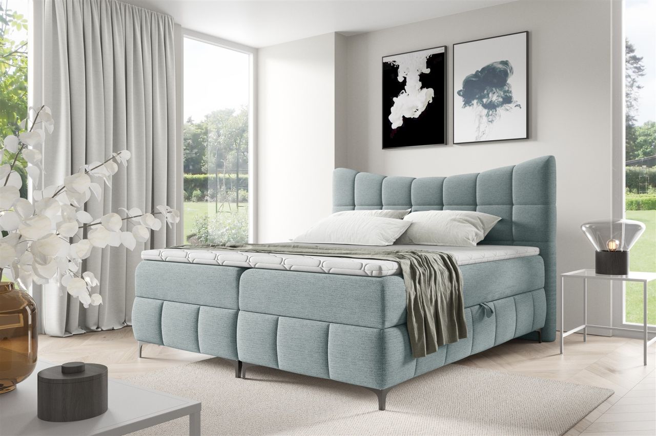 Boxspringbett Schlafzimmerbett CHARLES 120x200cm Stoff Aragon Sky