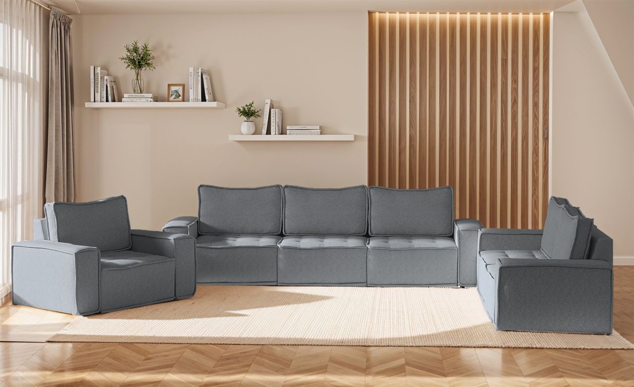 Sofaset Modulsofa-Set 6-teilig SANDE 3-2-1 Stoff Alpine Anthrazit