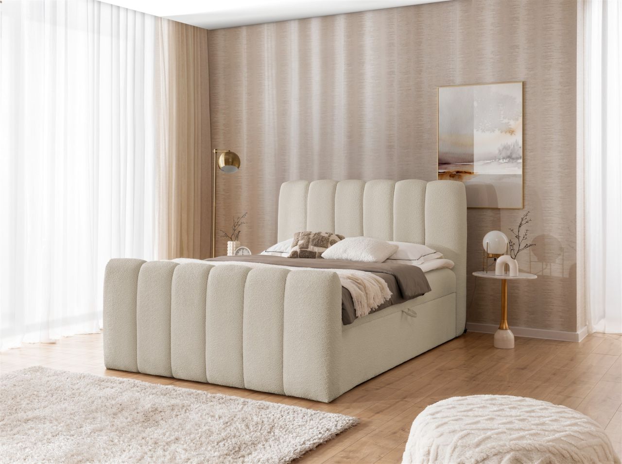 Boxspringbett Schlafzimmerbett DENIS 140x200cm Stoff Catch Me Sand