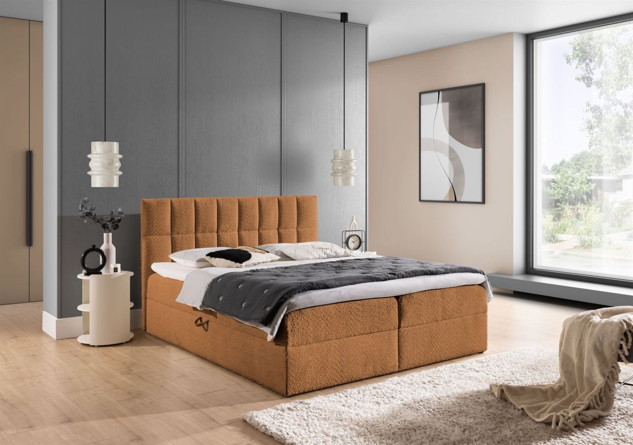 Boxspringbett Schlafzimmerbett DOMINGA 120x200cm Stoff Coral Cognac