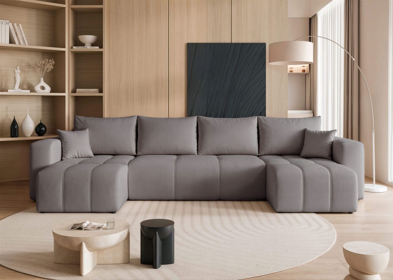 Wohnlandschaft mit Schlaffunktion Sofa LEROS in Stoff Manila Grau