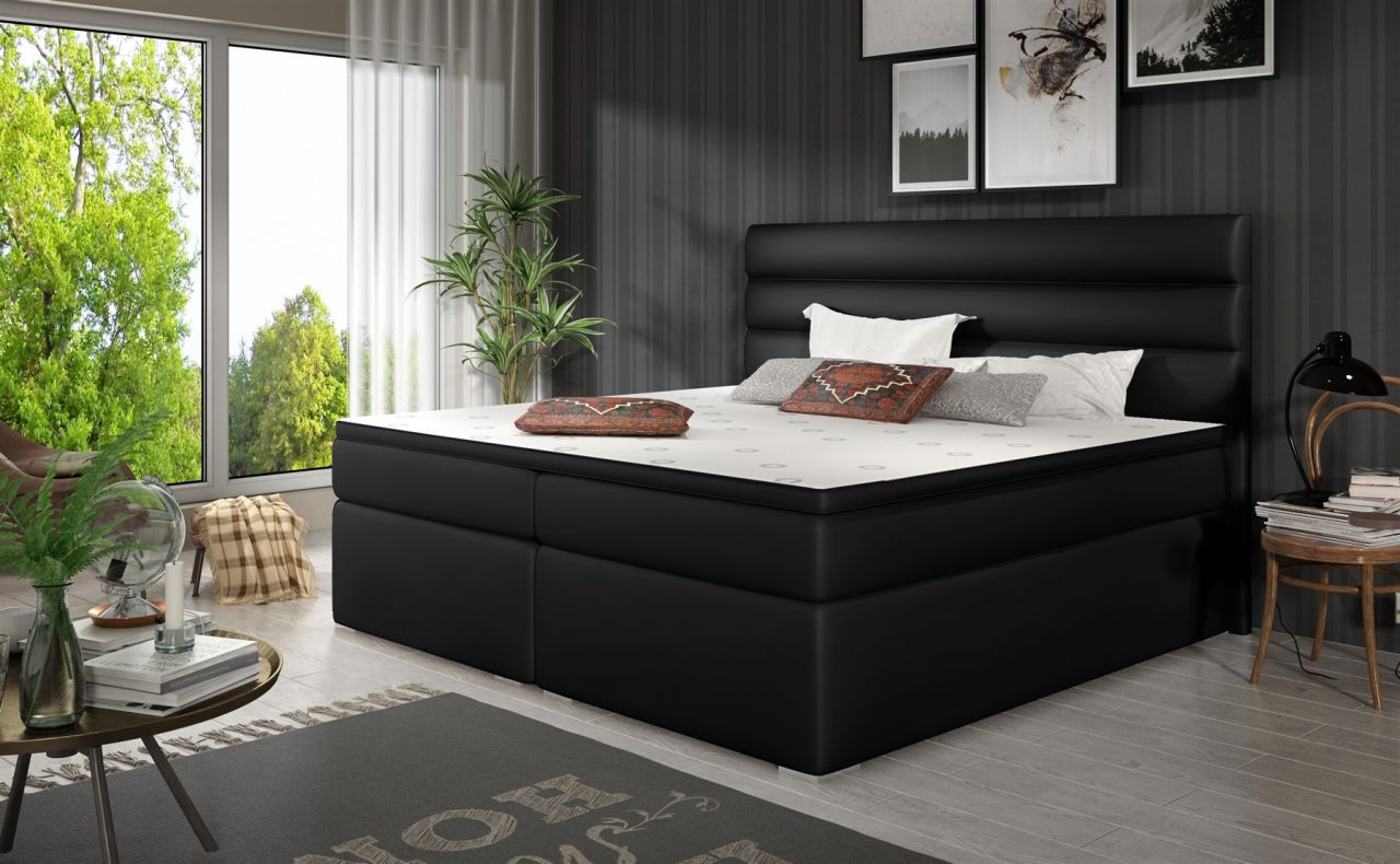 Boxspringbett Schlafzimmerbett FESTO 140x200cm Kunstleder Soft Schwarz