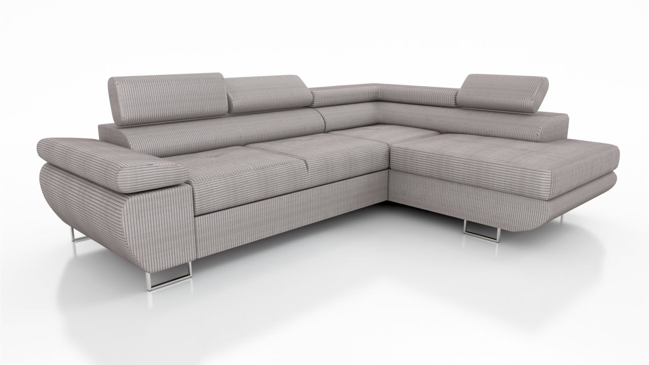 Couchgarnitur ELON Stoff Taupe mit Schlaffunktion Ottomane Rechts