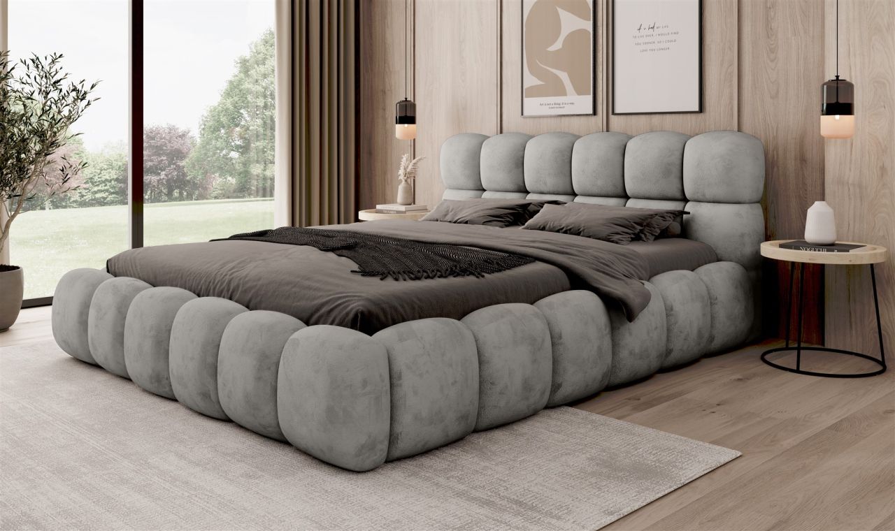 Polsterbett Bett AURELIA 140x200cm Komplettset in Stoff Aprodite Aschgrau