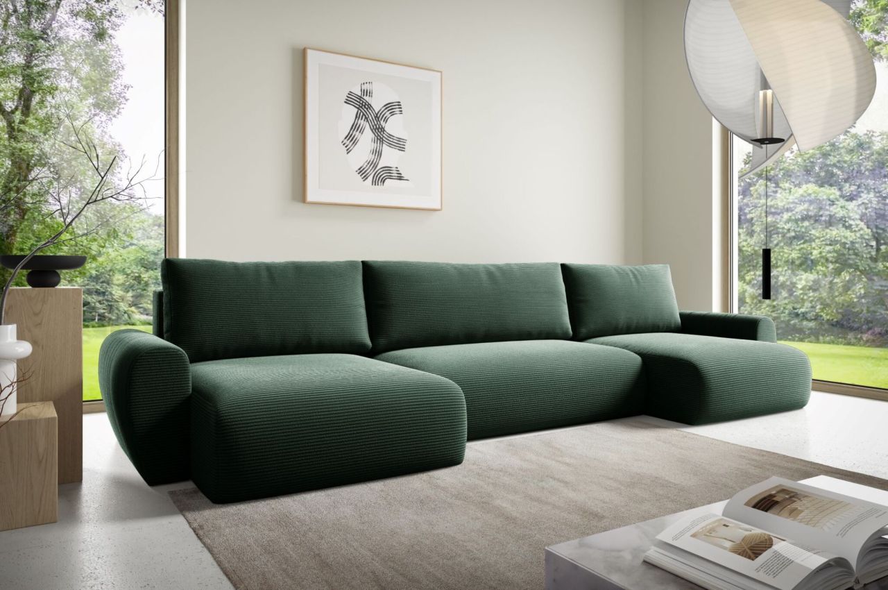Fun Möbel Grün Wohnlandschaft Schlafsofa Galan Stoff Poso