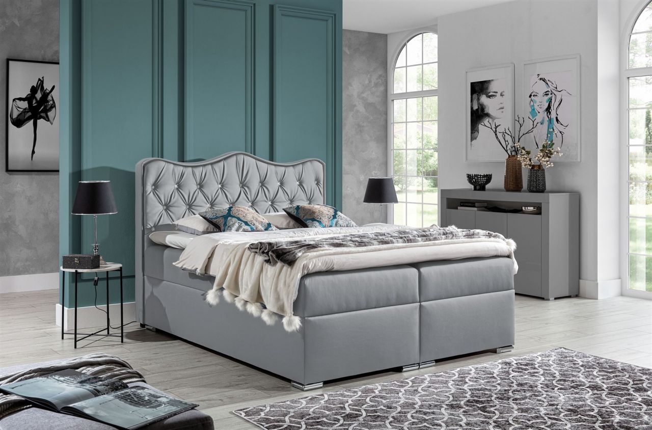 Boxspringbett Schlafzimmerbett SAHAN 160x200cm Kunstleder Hellgrau