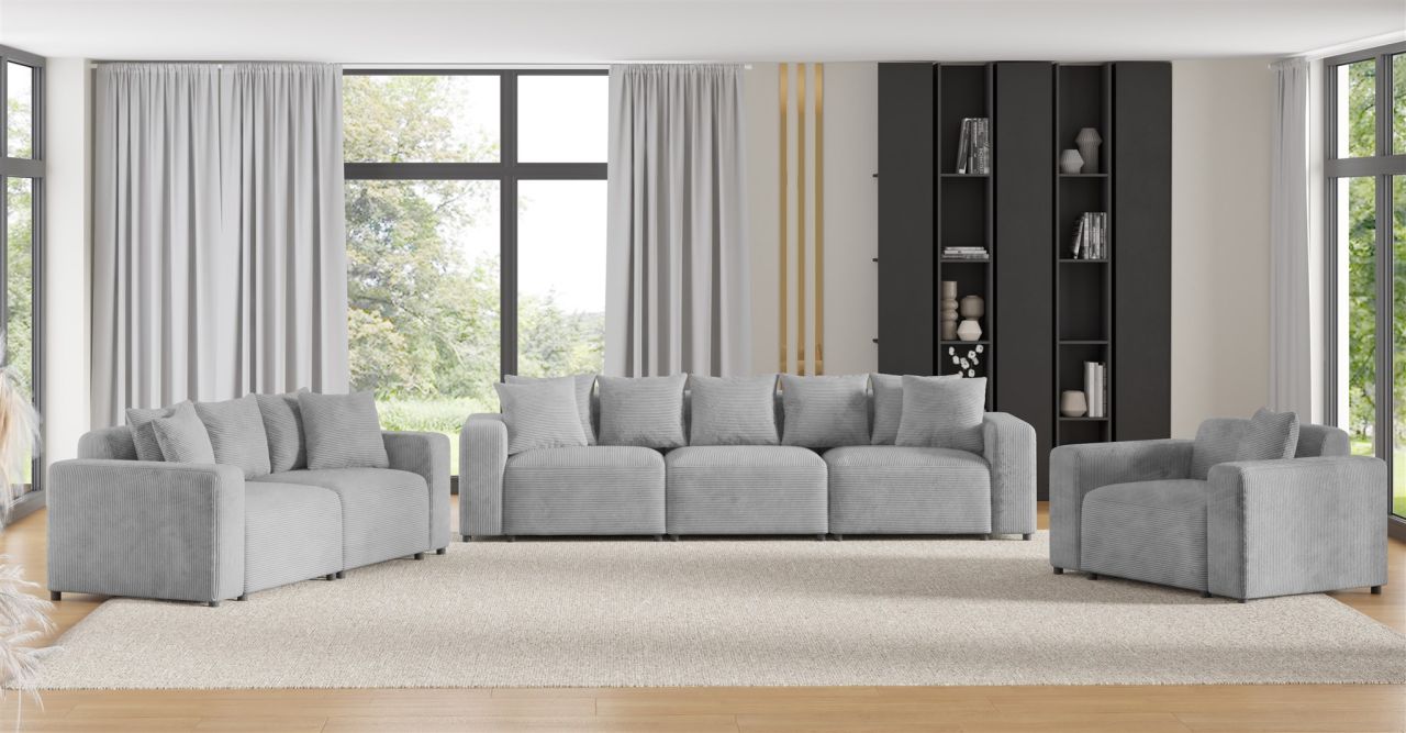 Sofaset ersofas MEGAN 3-2-1 in Stoff Poso Hellgrau